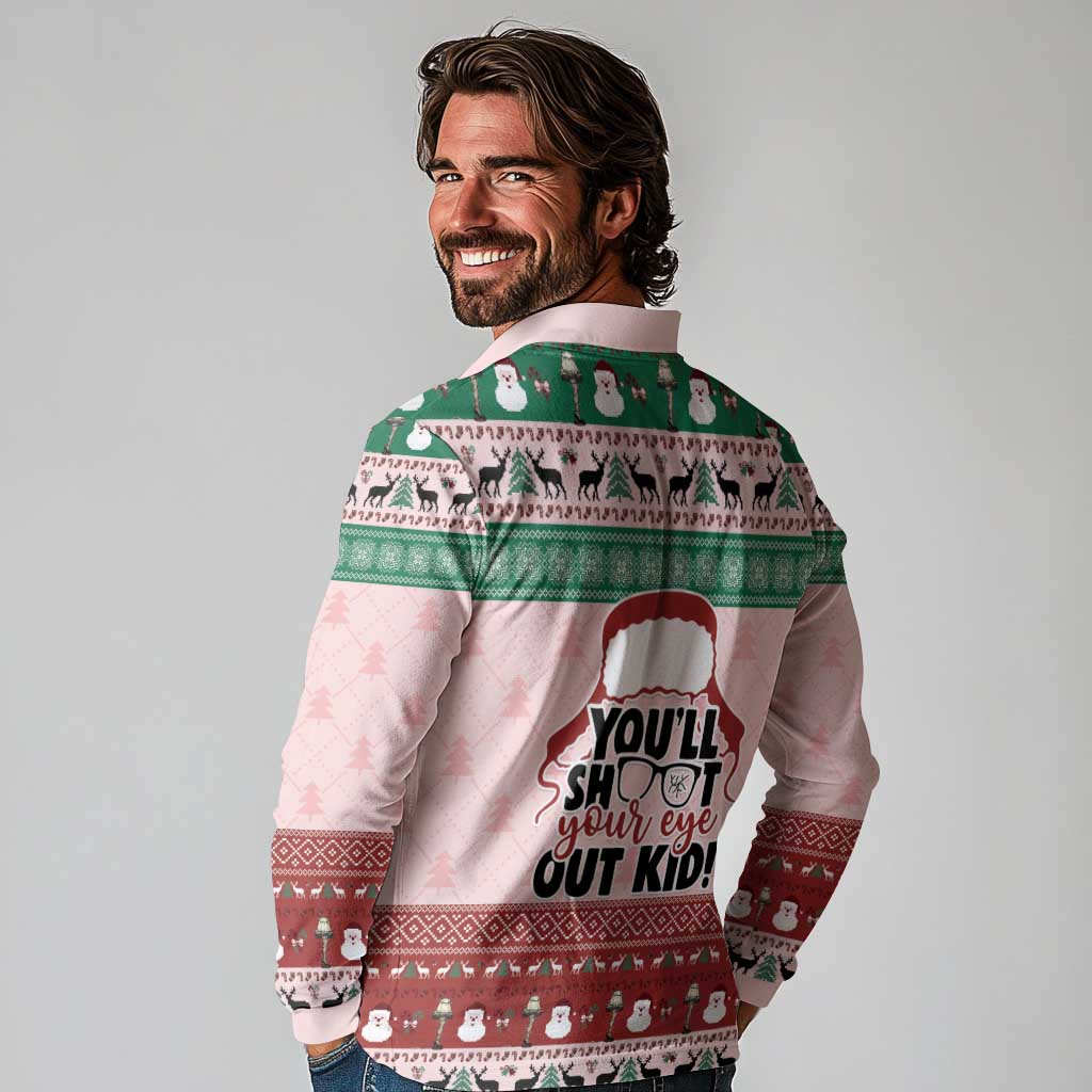 Christmas Story Long Sleeve Polo Shirt You'll Shoot Your Eye Out - Wonder Print Shop
