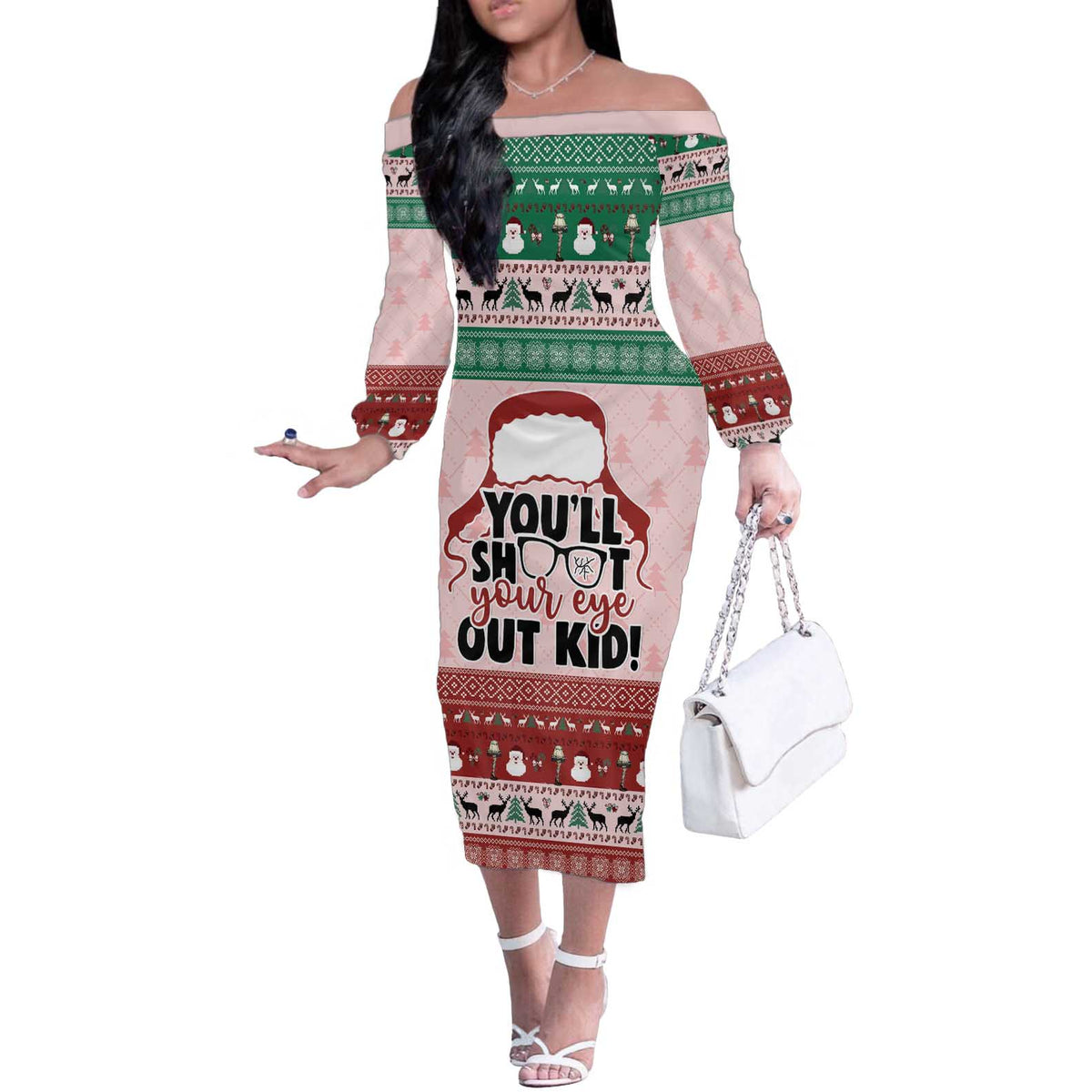 Christmas Story Off The Shoulder Long Sleeve Dress You'll Shoot Your Eye Out - Wonder Print Shop