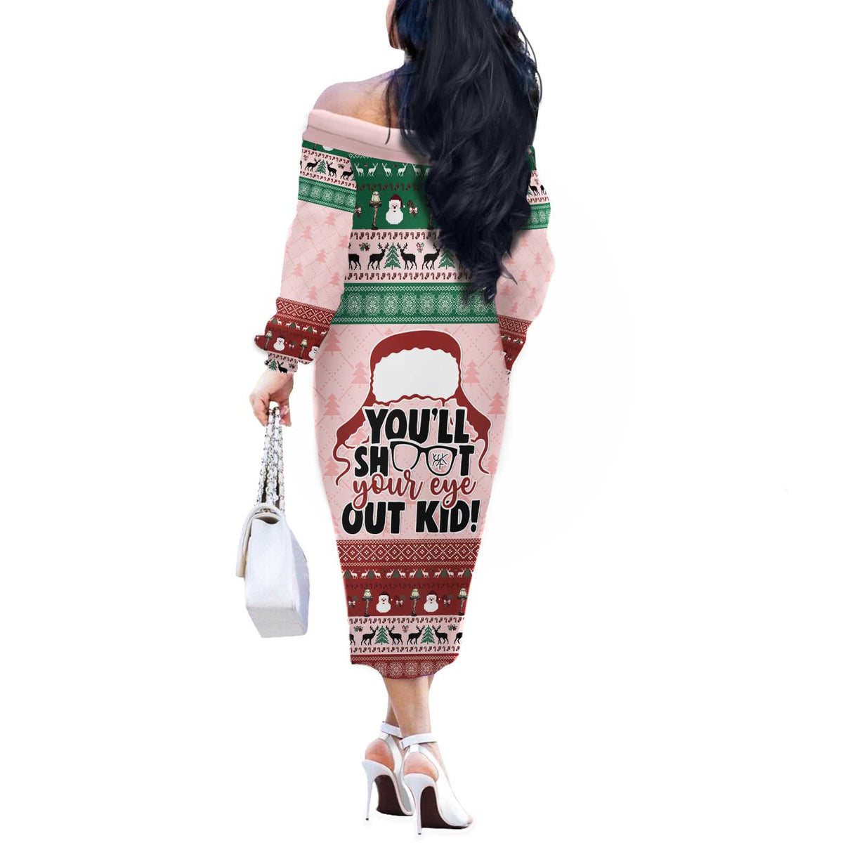 Christmas Story Off The Shoulder Long Sleeve Dress You'll Shoot Your Eye Out - Wonder Print Shop