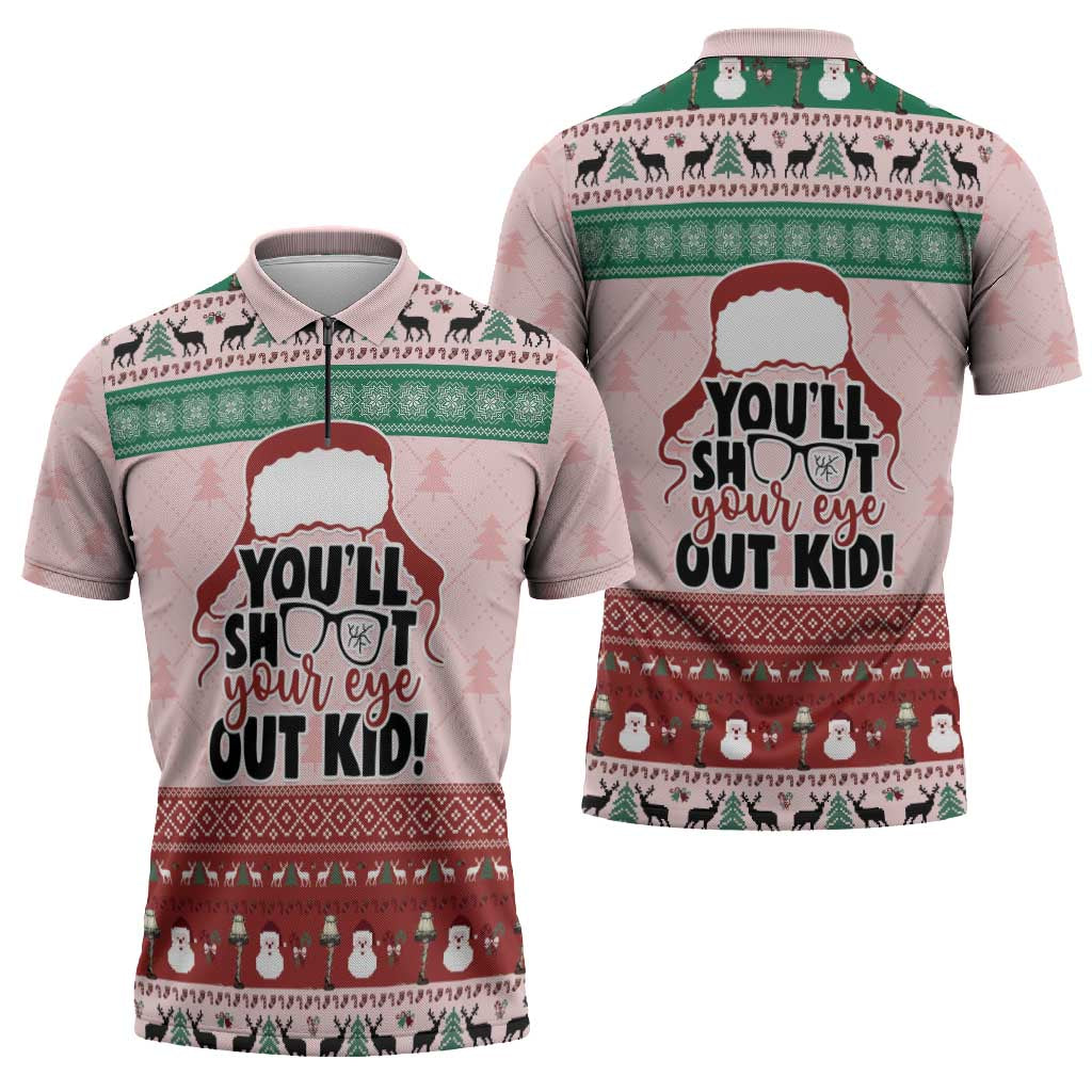 Christmas Story Zipper Polo Shirt You'll Shoot Your Eye Out - Wonder Print Shop