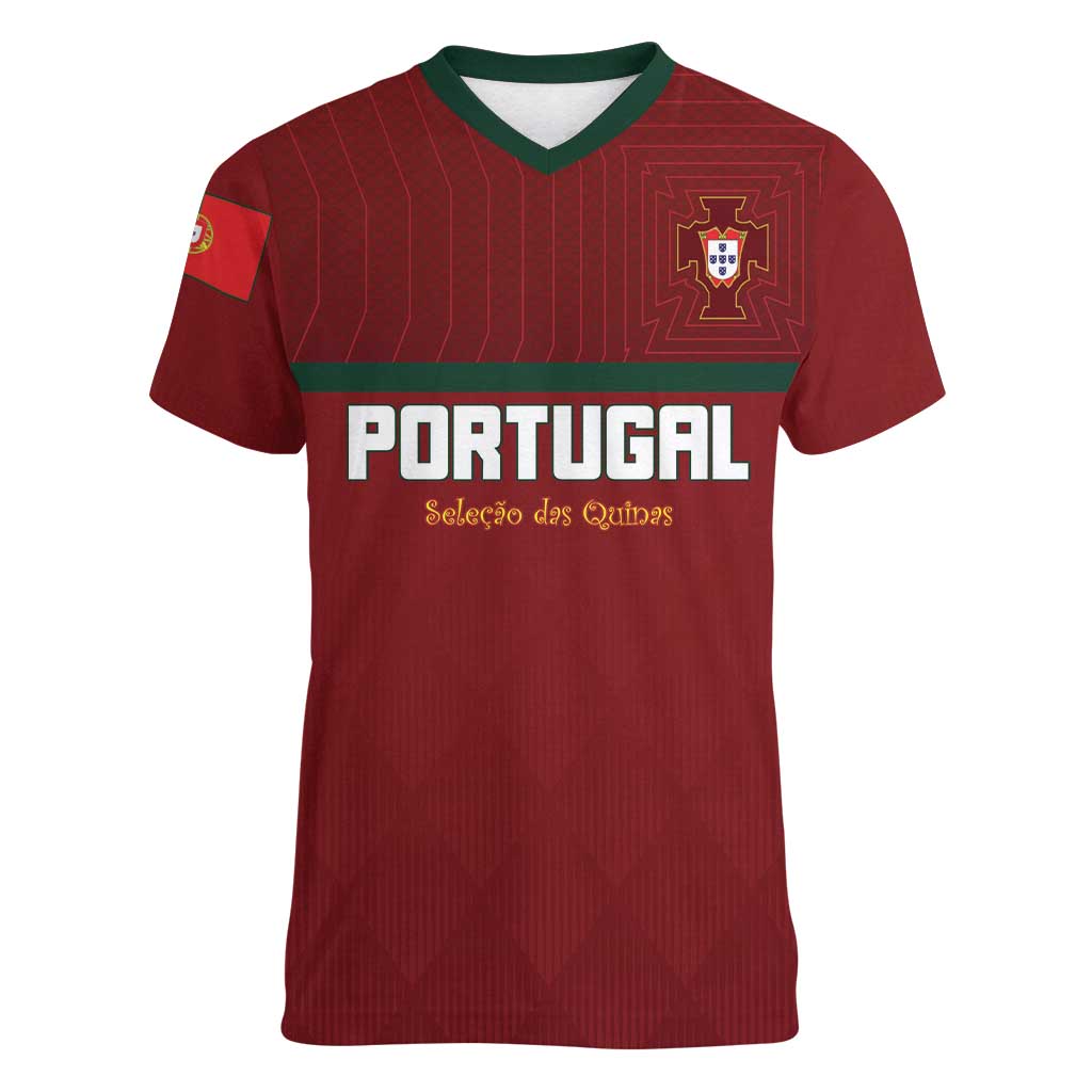 Custom Portugal Football 2026 Women V-Neck T-Shirt Vamos Portugal