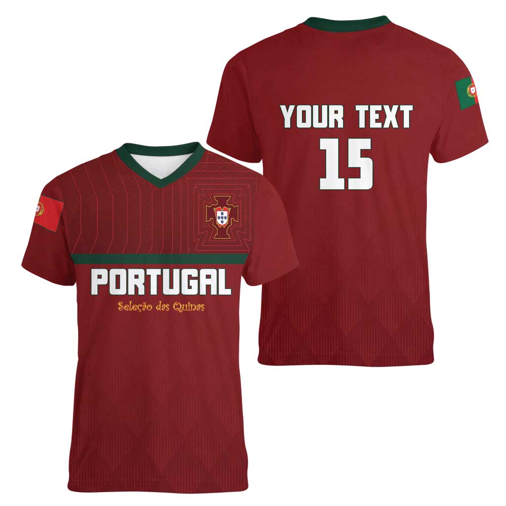 Custom Portugal Football 2026 Women V-Neck T-Shirt Vamos Portugal
