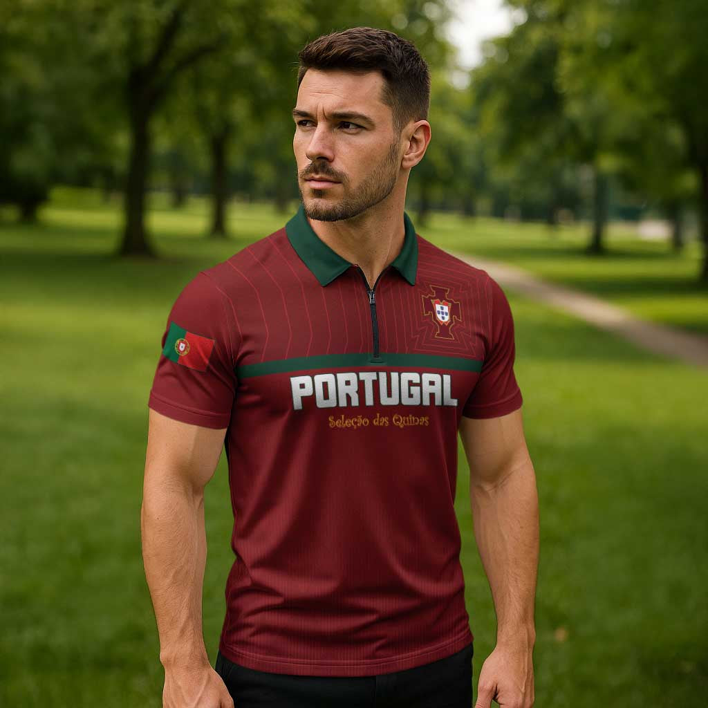 Custom Portugal Football 2026 Zipper Polo Shirt Vamos Portugal