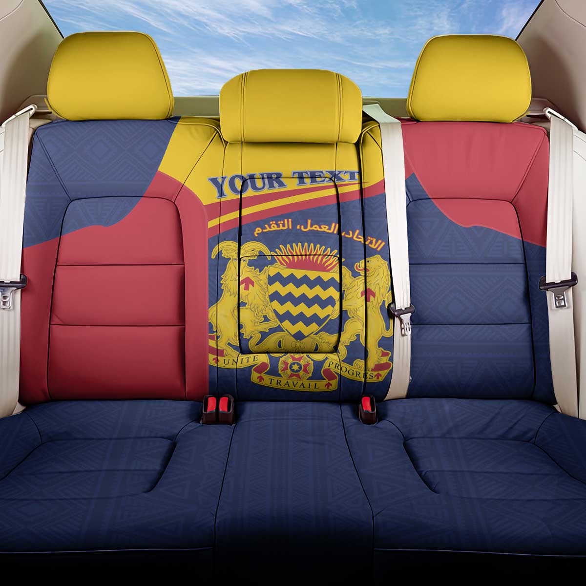 Personalised Chad Back Car Seat Cover Coat Of Arms - African Pattern
