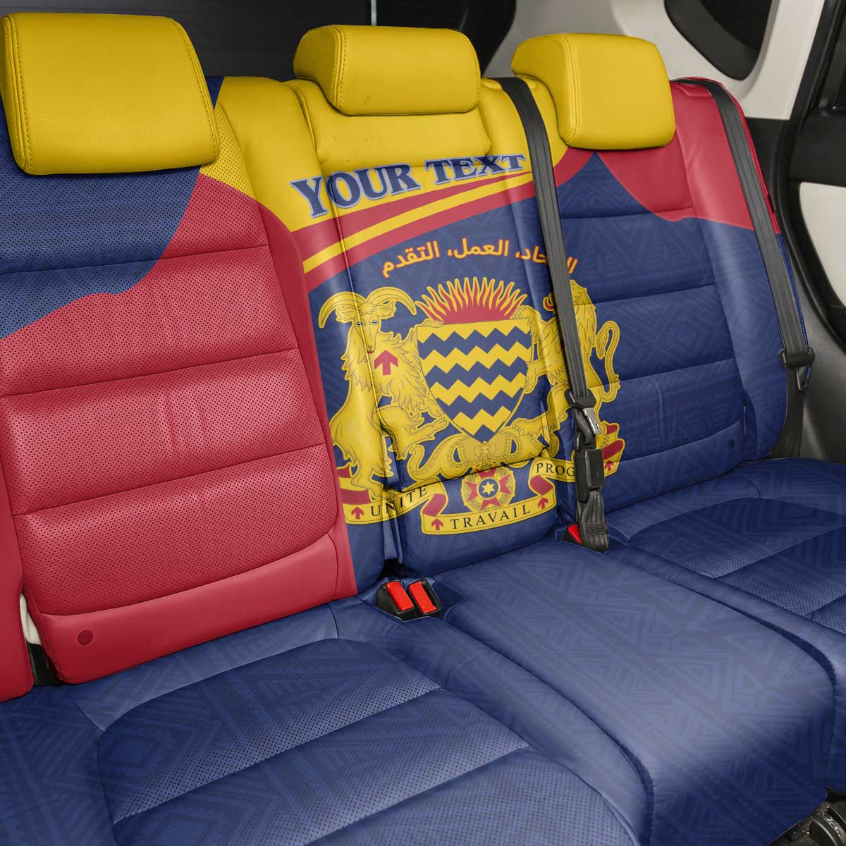 Personalised Chad Back Car Seat Cover Coat Of Arms - African Pattern