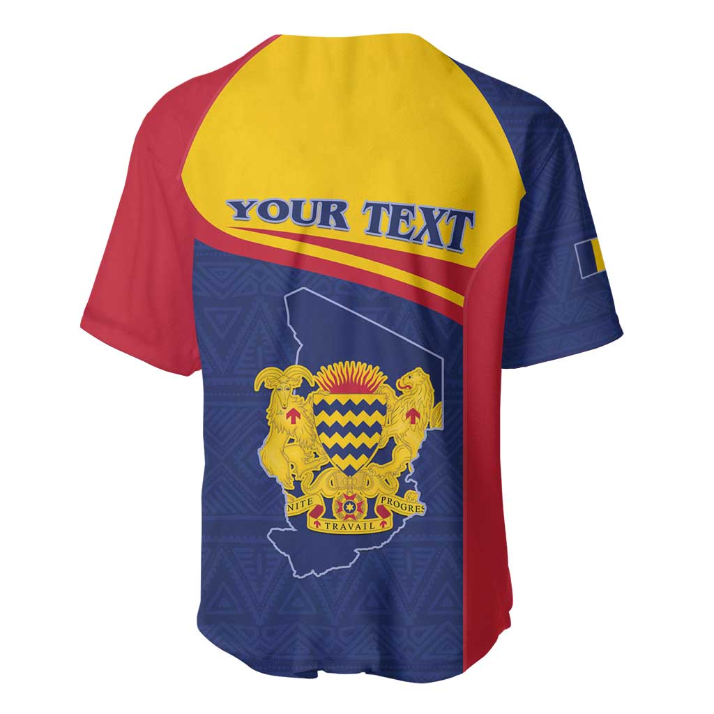 Personalised Chad Baseball Jersey Coat Of Arms - African Pattern