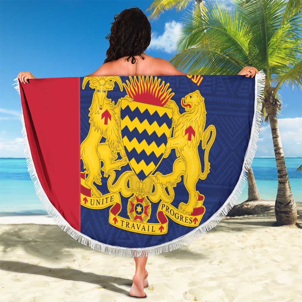 Personalised Chad Beach Blanket Coat Of Arms - African Pattern