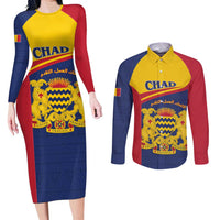 Personalised Chad Couples Matching Long Sleeve Bodycon Dress and Long Sleeve Button Shirt Coat Of Arms - African Pattern