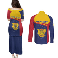 Personalised Chad Couples Matching Puletasi and Long Sleeve Button Shirt Coat Of Arms - African Pattern