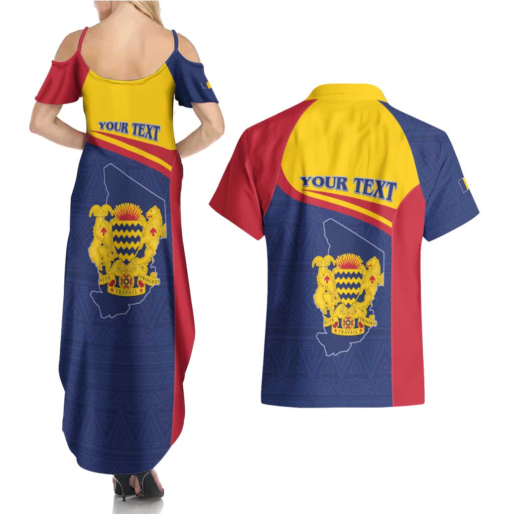 Personalised Chad Couples Matching Summer Maxi Dress and Hawaiian Shirt Coat Of Arms - African Pattern