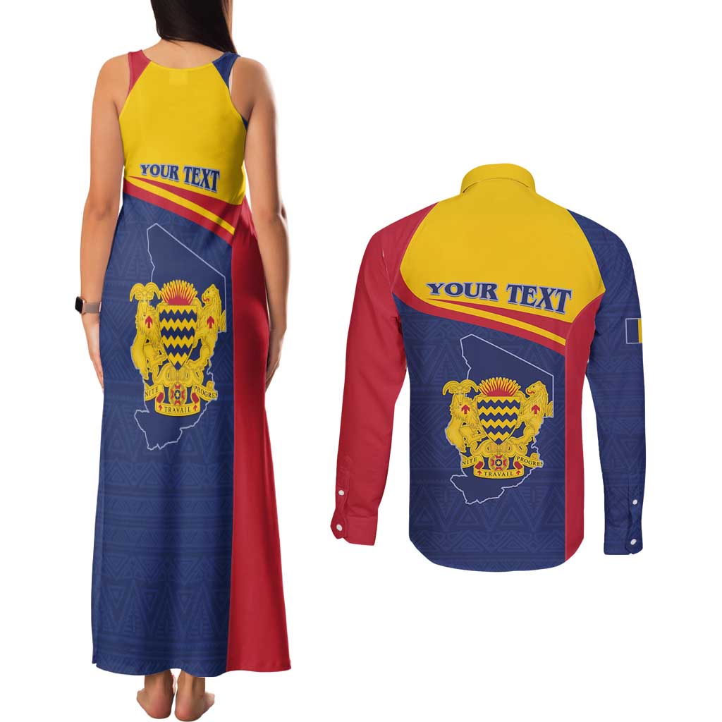 Personalised Chad Couples Matching Tank Maxi Dress and Long Sleeve Button Shirt Coat Of Arms - African Pattern