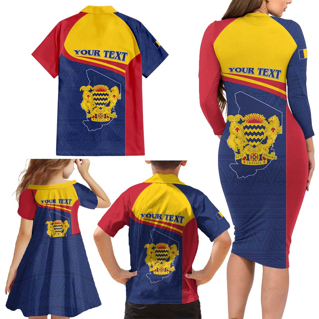 Personalised Chad Family Matching Long Sleeve Bodycon Dress and Hawaiian Shirt Coat Of Arms - African Pattern