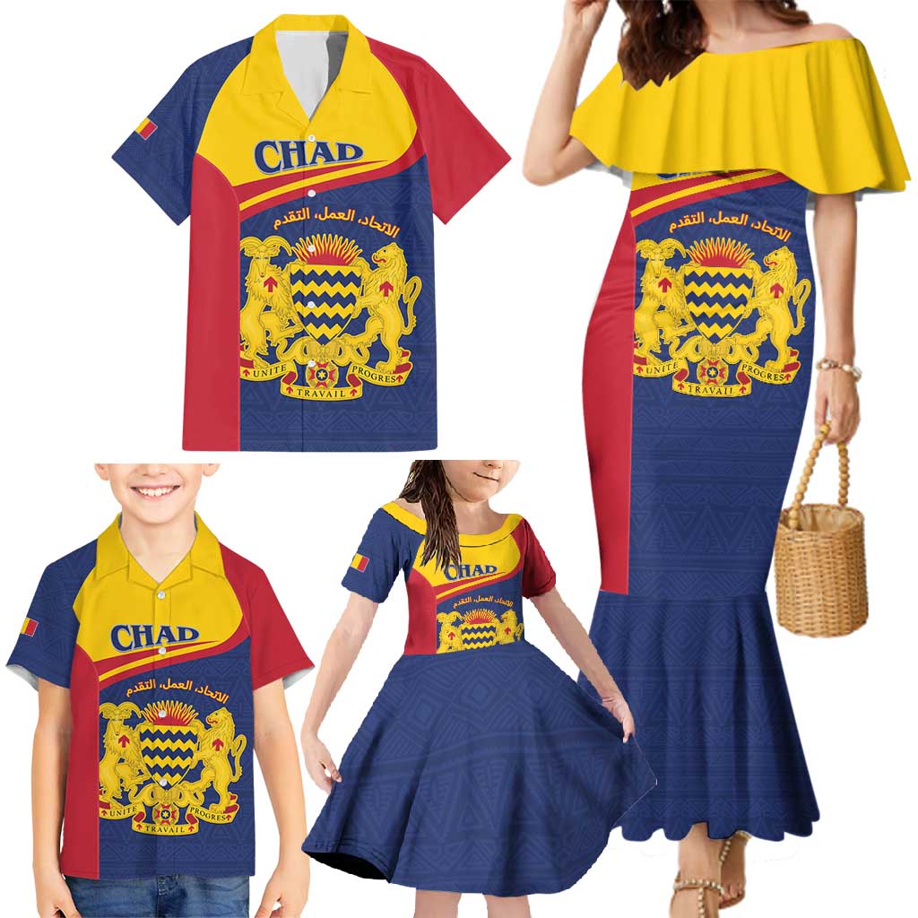 Personalised Chad Family Matching Mermaid Dress and Hawaiian Shirt Coat Of Arms - African Pattern