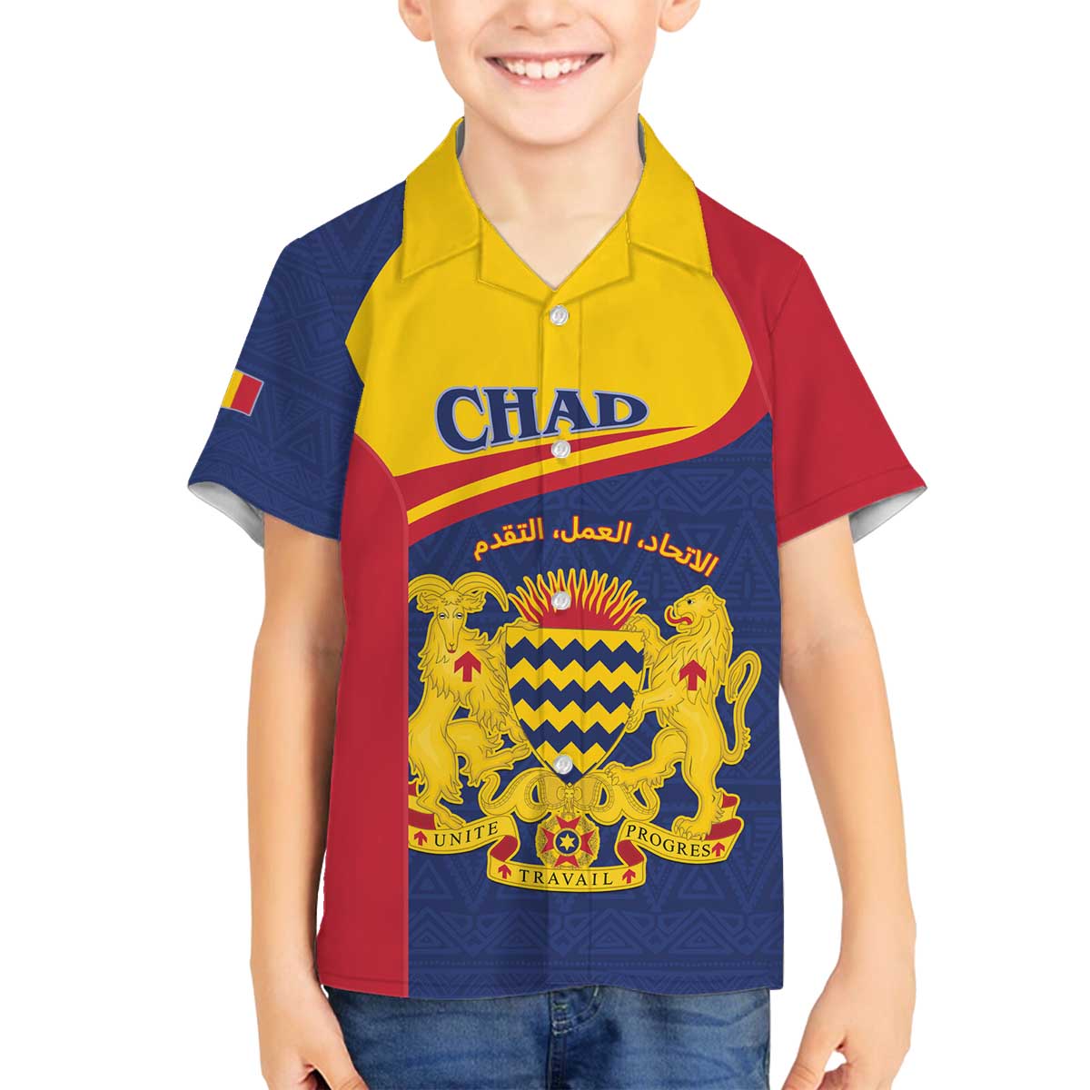 Personalised Chad Family Matching Off The Shoulder Long Sleeve Dress and Hawaiian Shirt Coat Of Arms - African Pattern