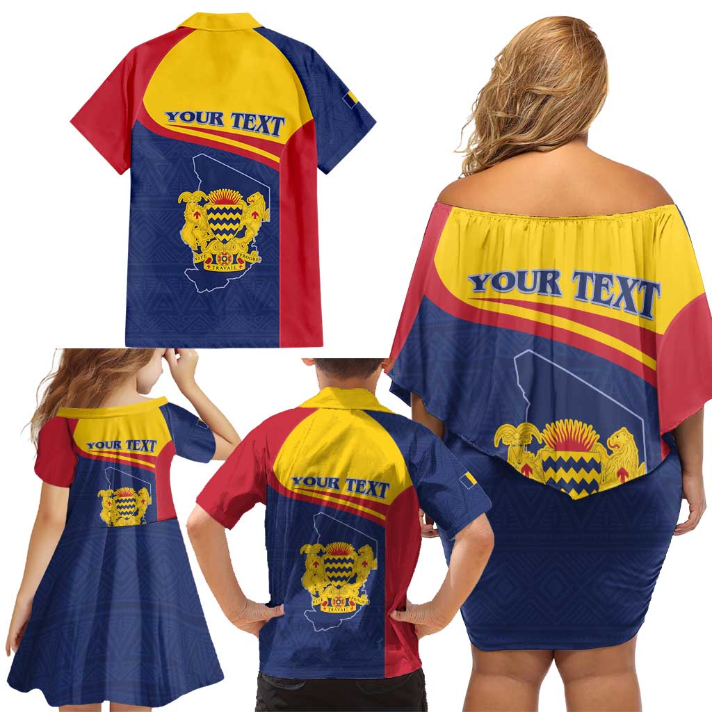 Personalised Chad Family Matching Off Shoulder Short Dress and Hawaiian Shirt Coat Of Arms - African Pattern