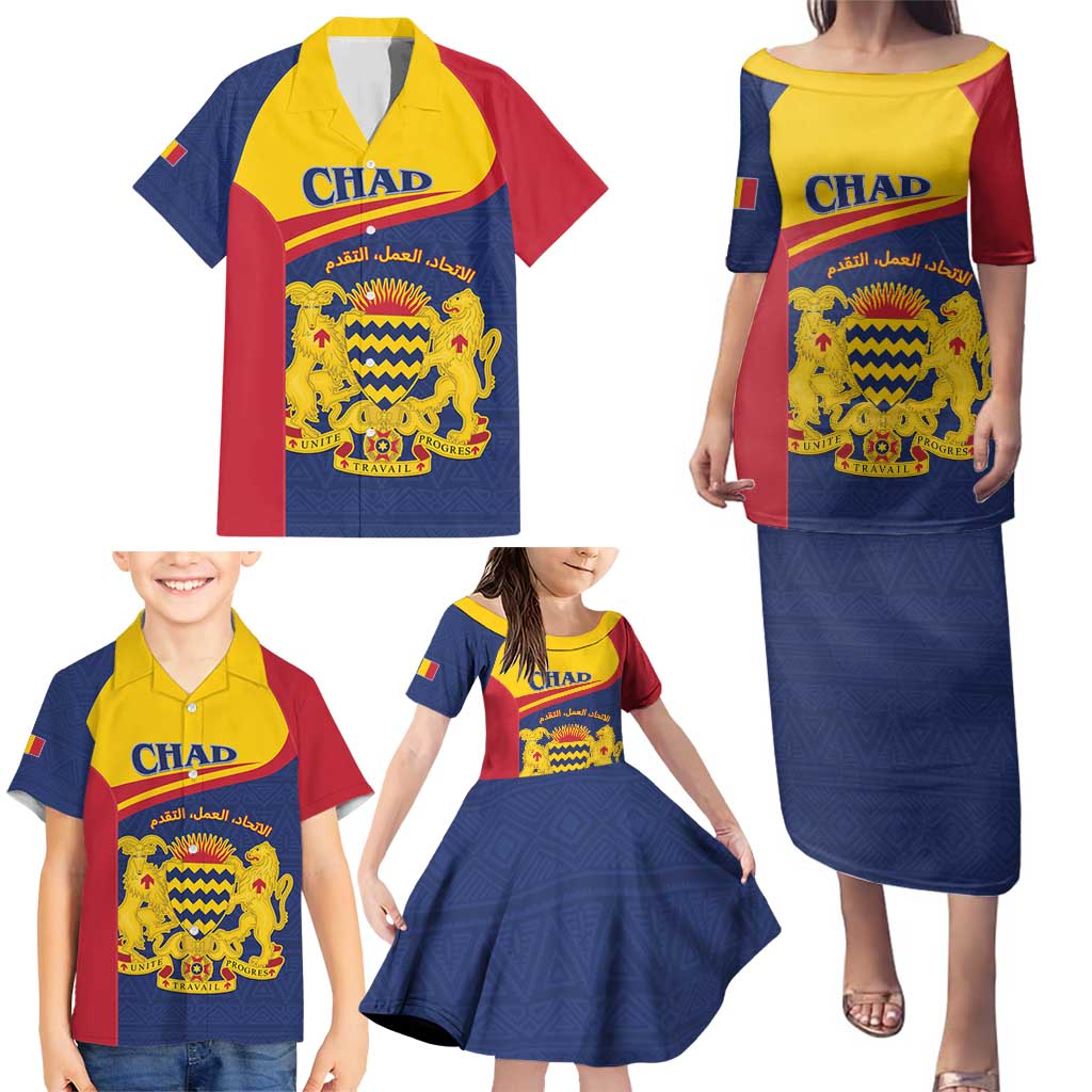 Personalised Chad Family Matching Puletasi and Hawaiian Shirt Coat Of Arms - African Pattern