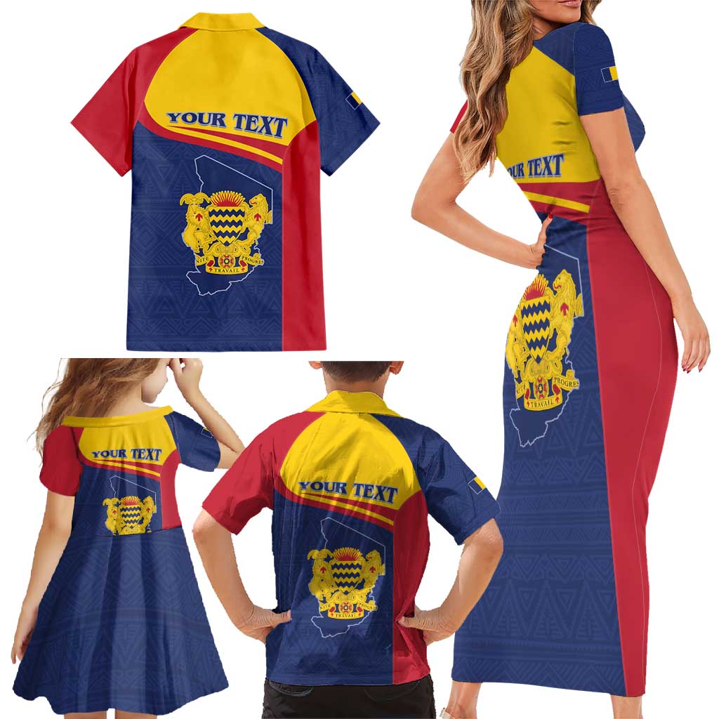 Personalised Chad Family Matching Short Sleeve Bodycon Dress and Hawaiian Shirt Coat Of Arms - African Pattern