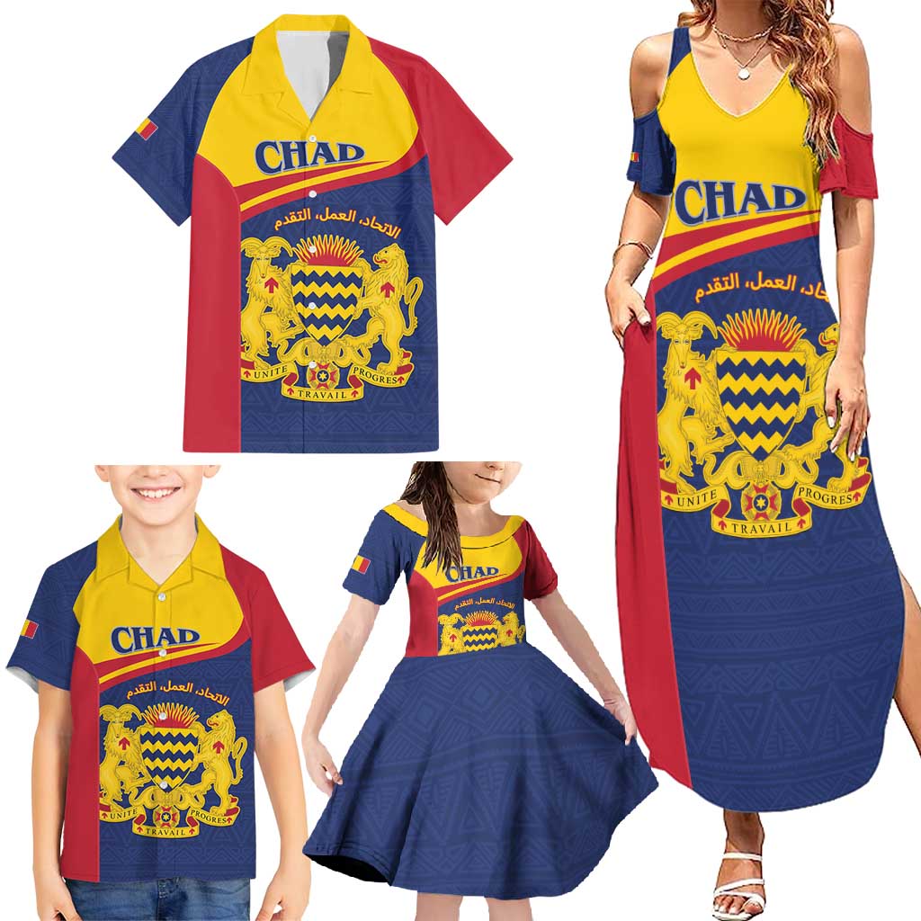 Personalised Chad Family Matching Summer Maxi Dress and Hawaiian Shirt Coat Of Arms - African Pattern