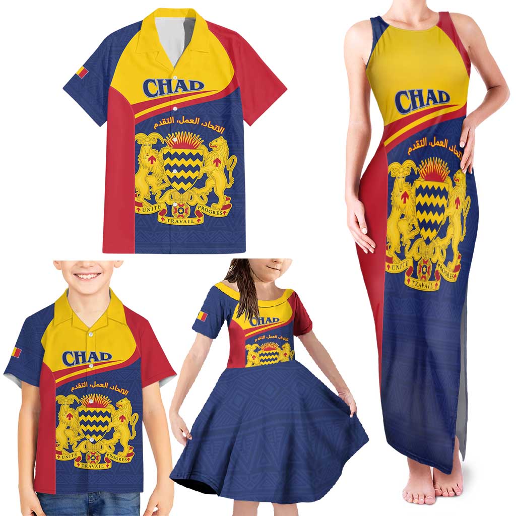 Personalised Chad Family Matching Tank Maxi Dress and Hawaiian Shirt Coat Of Arms - African Pattern