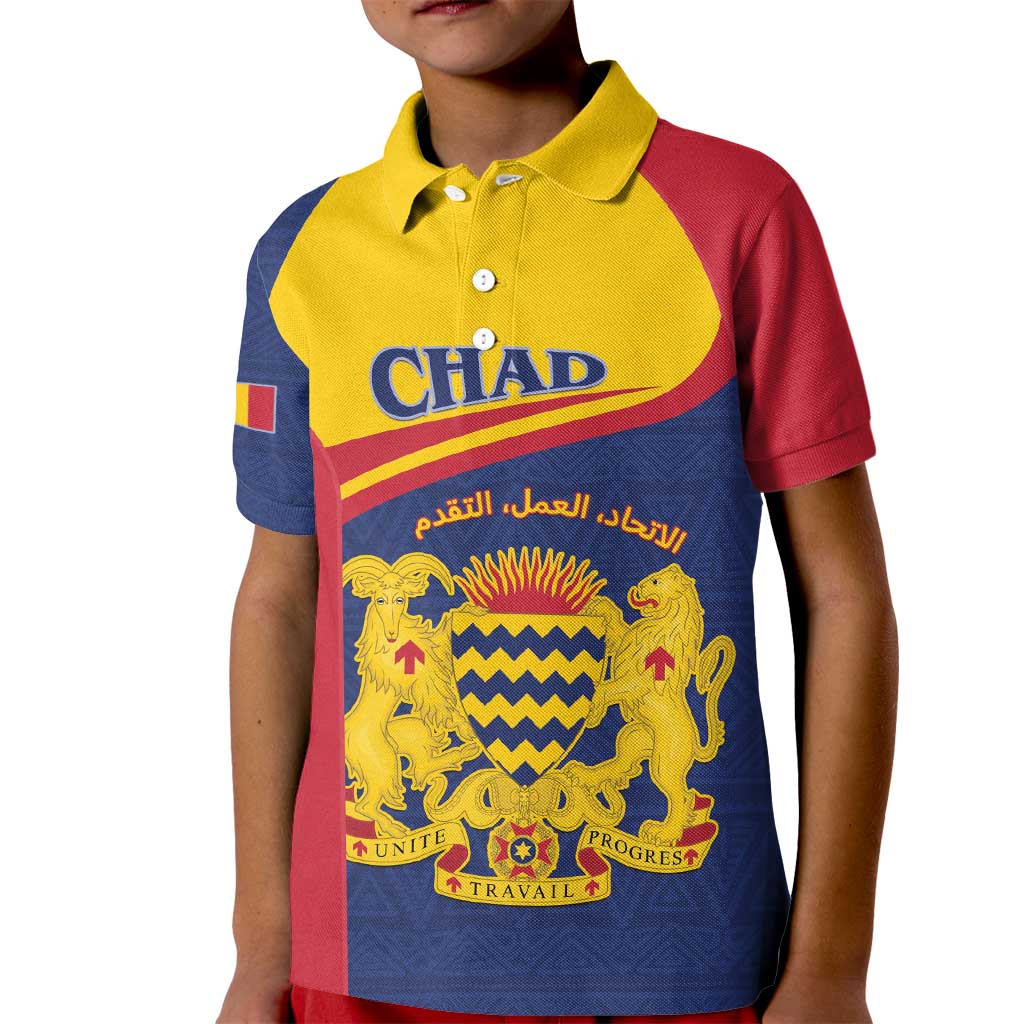 Personalised Chad Kid Polo Shirt Coat Of Arms - African Pattern