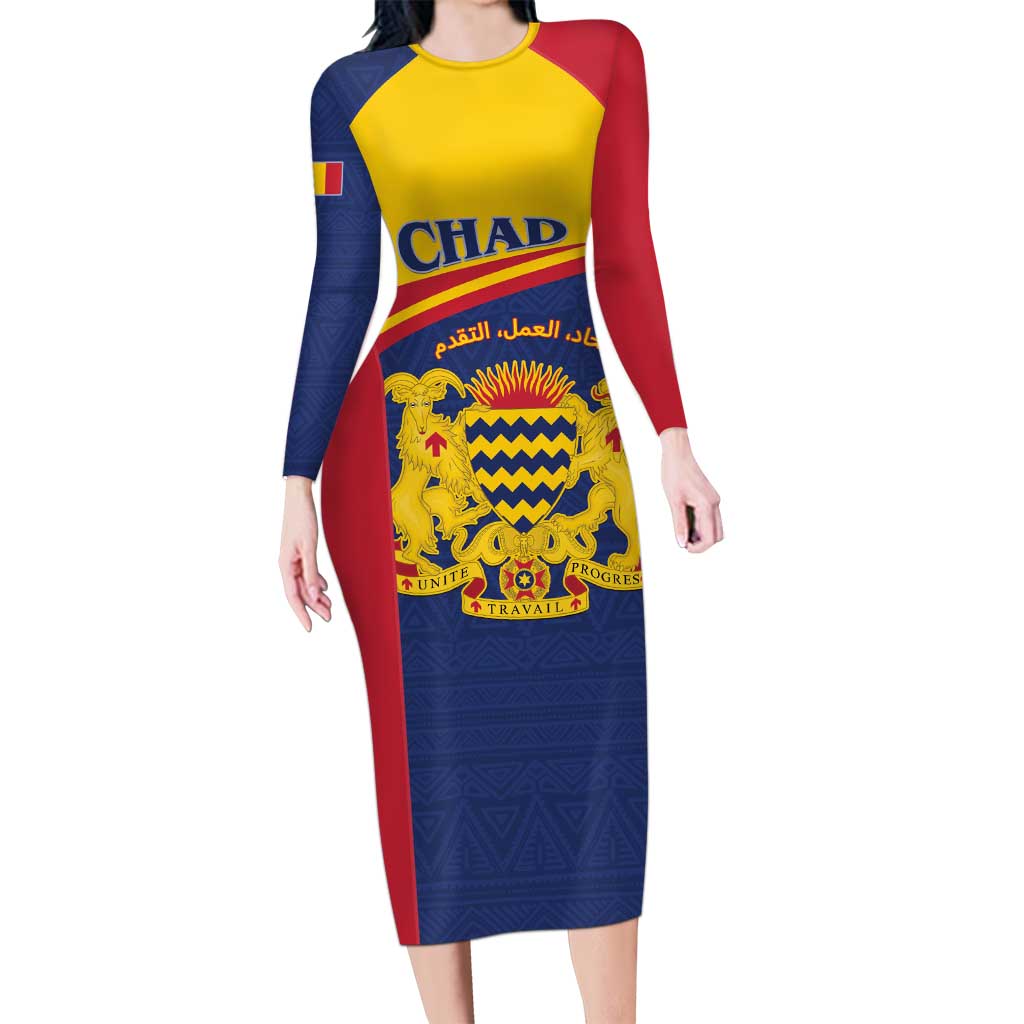 Personalised Chad Long Sleeve Bodycon Dress Coat Of Arms - African Pattern