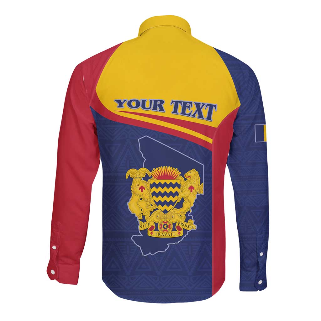 Personalised Chad Long Sleeve Button Shirt Coat Of Arms - African Pattern