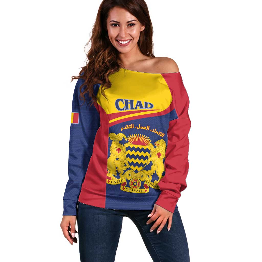 Personalised Chad Off Shoulder Sweater Coat Of Arms - African Pattern