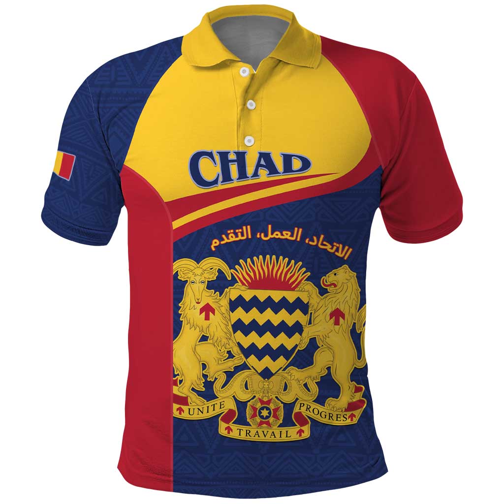 Personalised Chad Polo Shirt Coat Of Arms - African Pattern