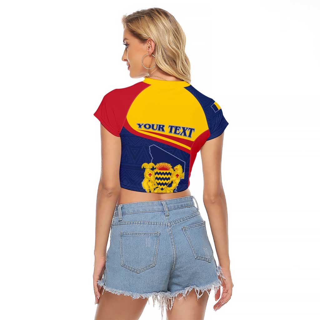 Personalised Chad Raglan Cropped T Shirt Coat Of Arms - African Pattern