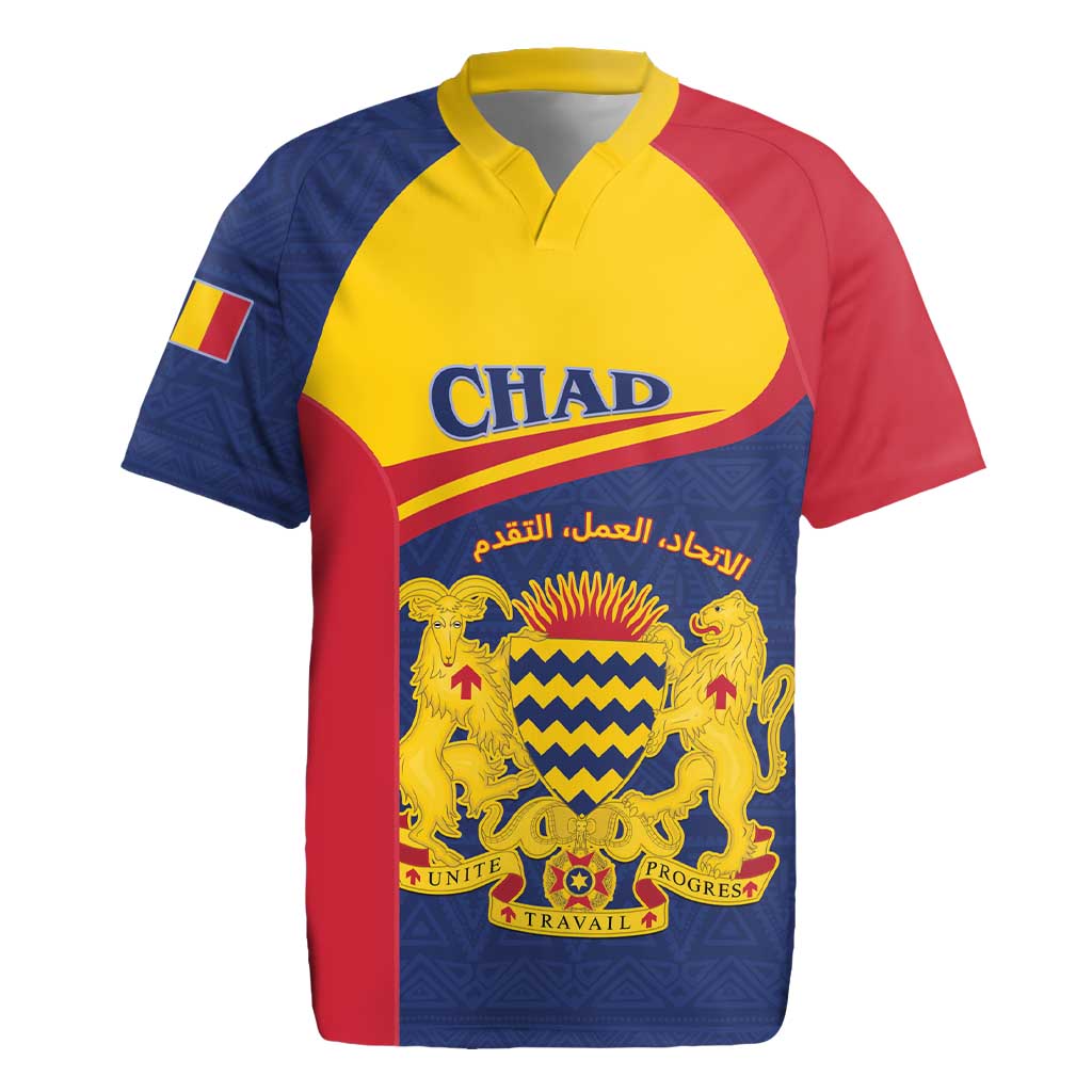 Personalised Chad Rugby Jersey Coat Of Arms - African Pattern