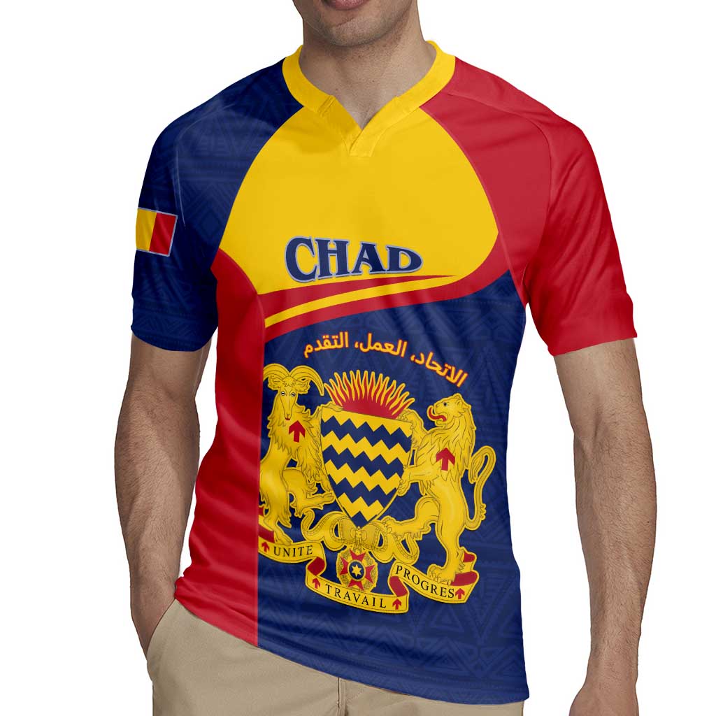 Personalised Chad Rugby Jersey Coat Of Arms - African Pattern