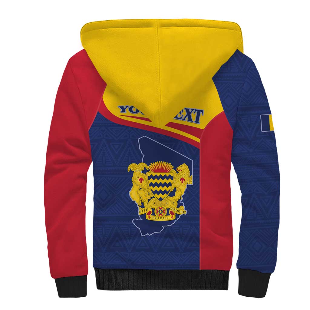 Personalised Chad Sherpa Hoodie Coat Of Arms - African Pattern