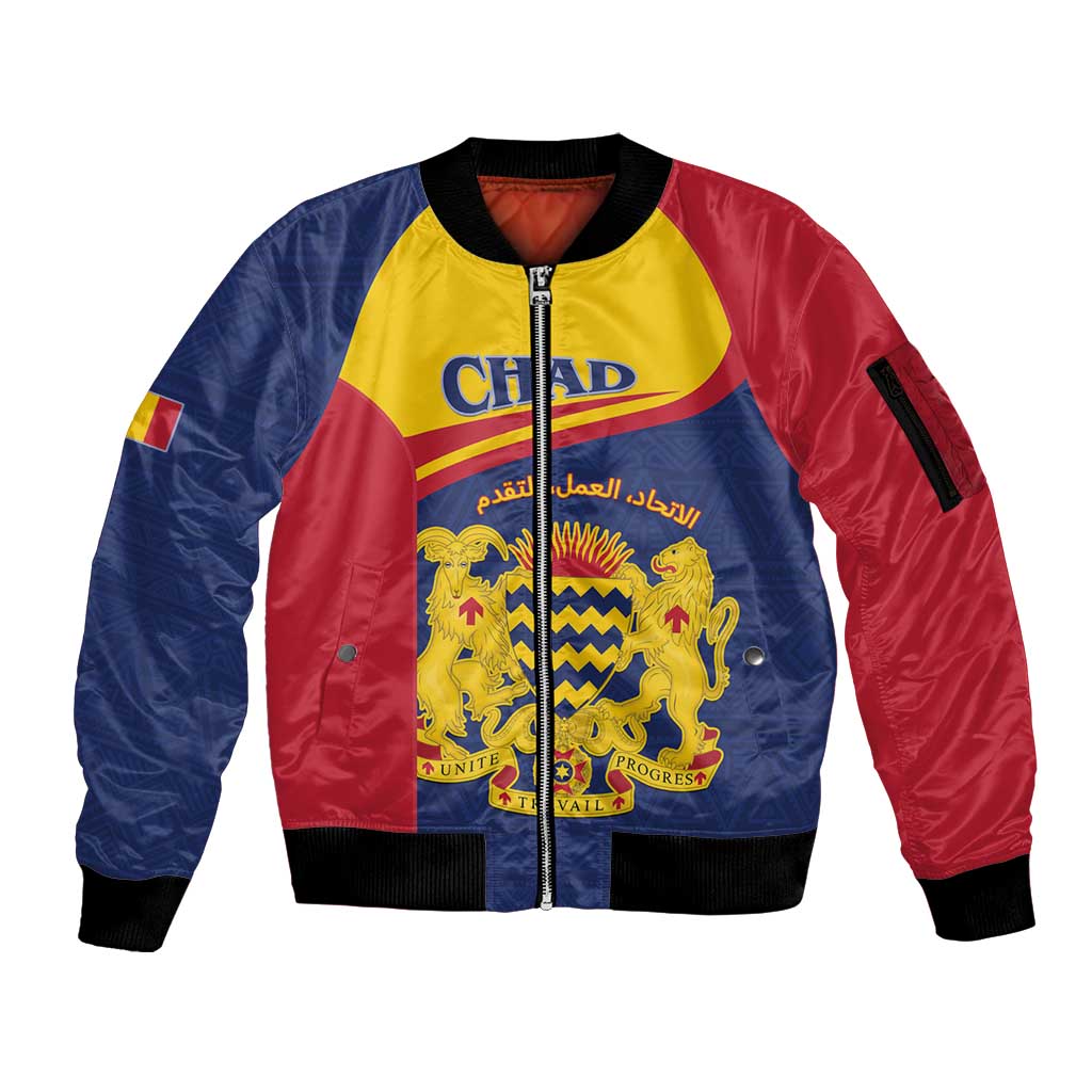 Personalised Chad Sleeve Zip Bomber Jacket Coat Of Arms - African Pattern
