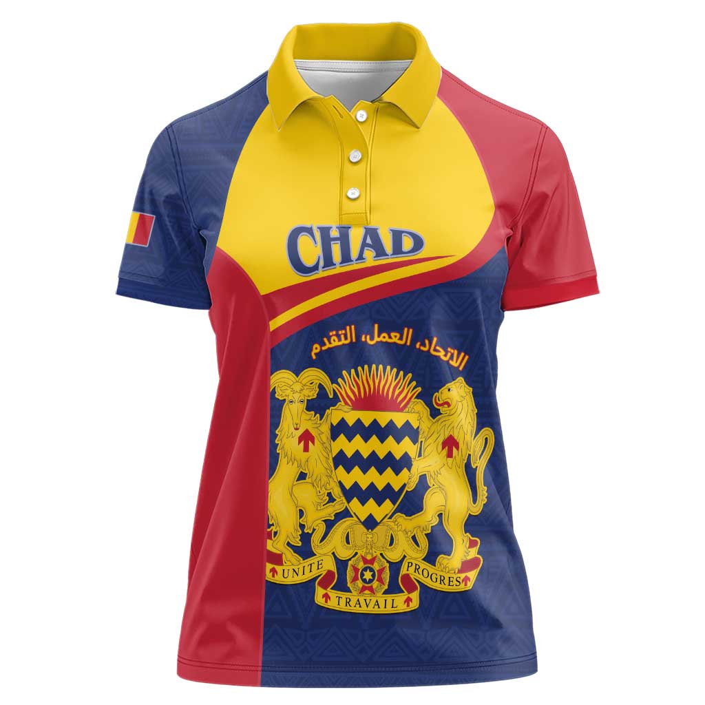 Personalised Chad Women Polo Shirt Coat Of Arms - African Pattern