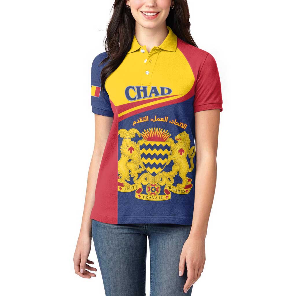 Personalised Chad Women Polo Shirt Coat Of Arms - African Pattern