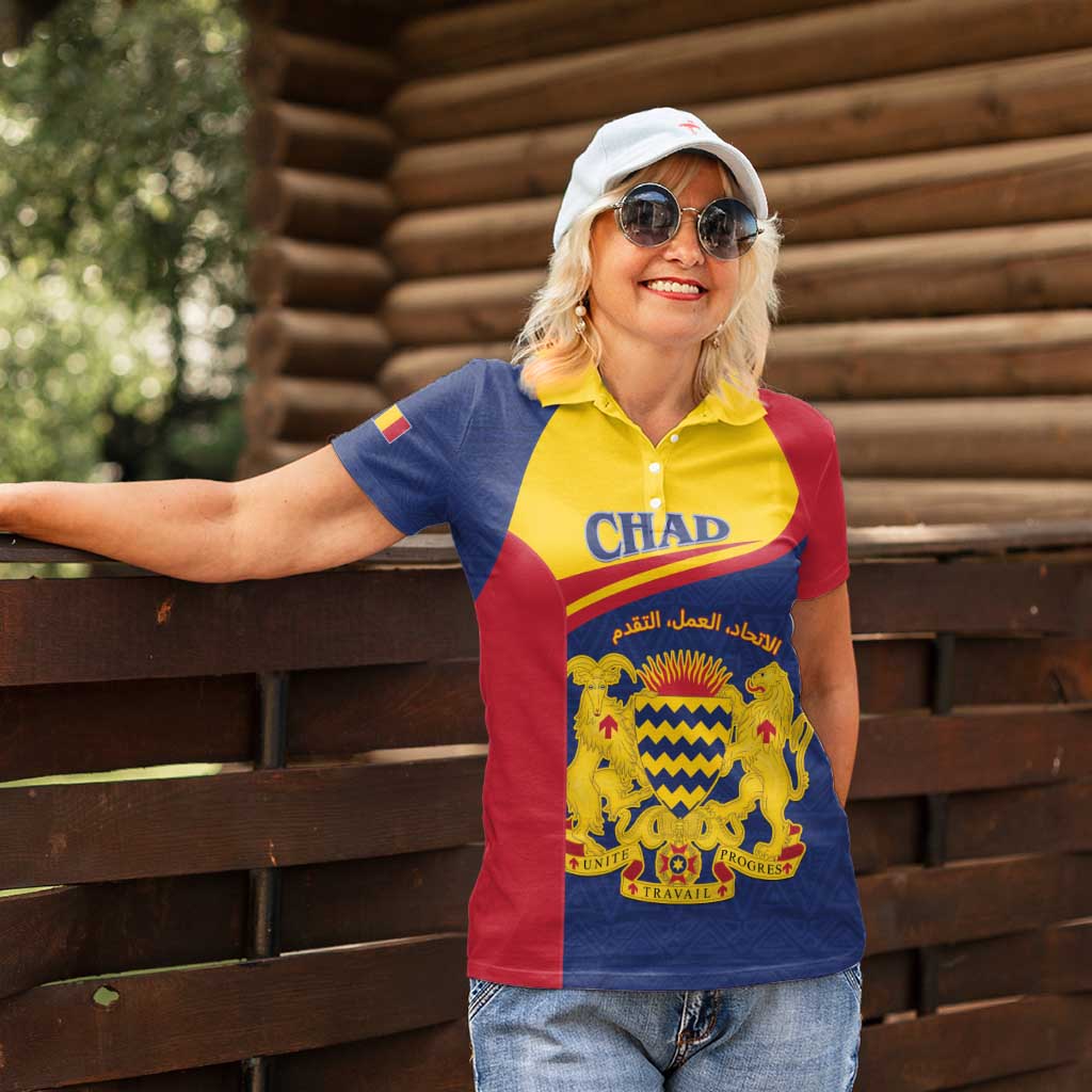 Personalised Chad Women Polo Shirt Coat Of Arms - African Pattern