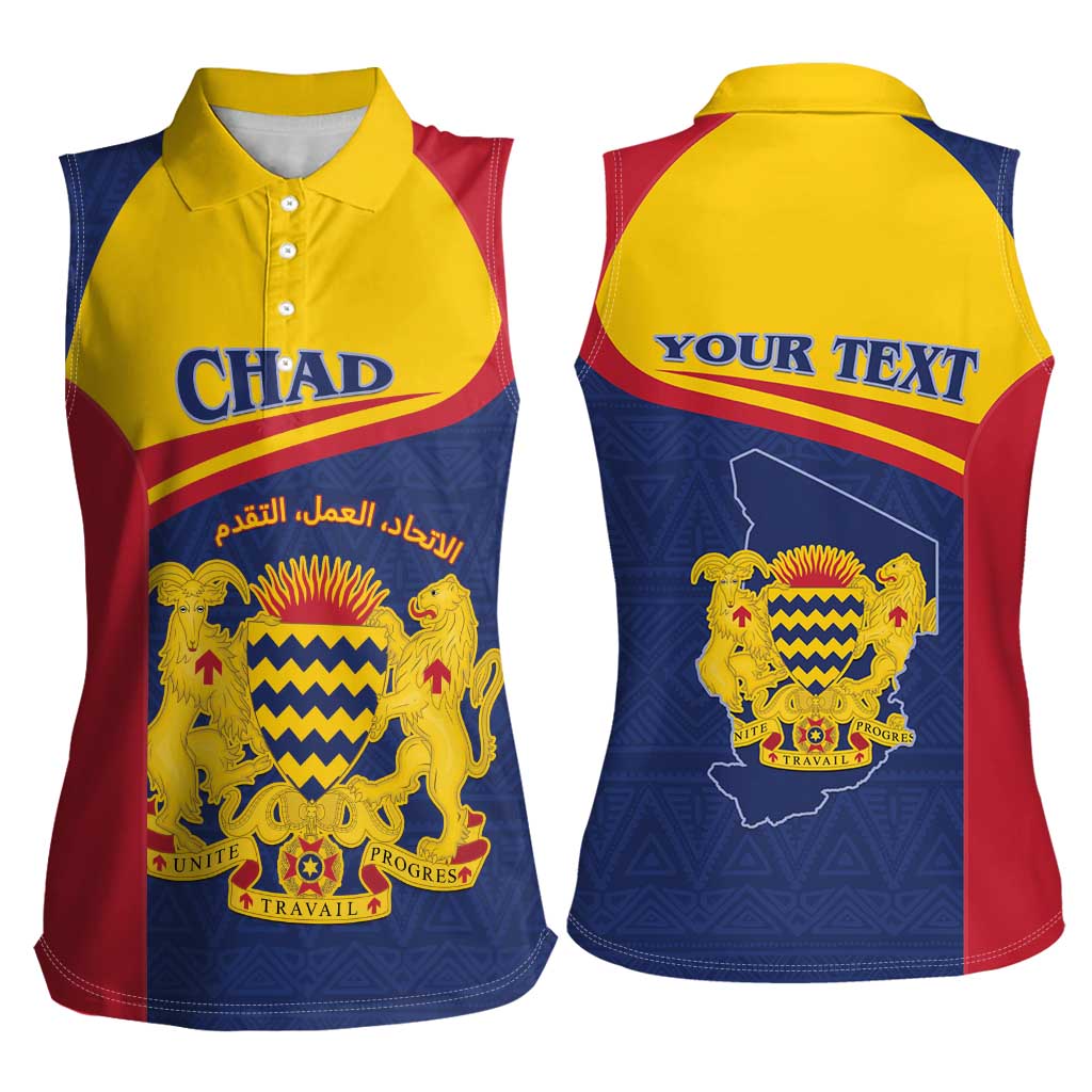 Personalised Chad Women Sleeveless Polo Shirt Coat Of Arms - African Pattern