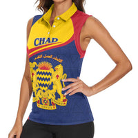 Personalised Chad Women Sleeveless Polo Shirt Coat Of Arms - African Pattern