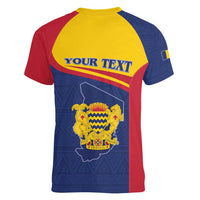 Personalised Chad Women V-Neck T-Shirt Coat Of Arms - African Pattern