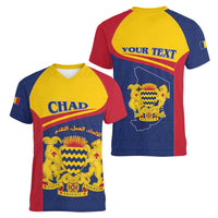 Personalised Chad Women V-Neck T-Shirt Coat Of Arms - African Pattern