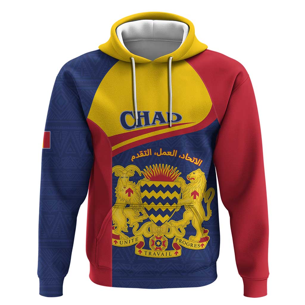 Personalised Chad Zip Hoodie Coat Of Arms - African Pattern