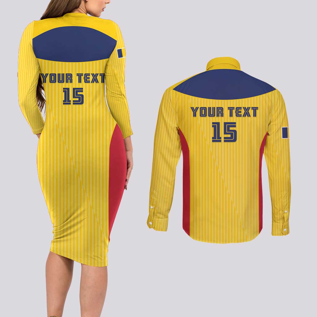 Custom Chad Football Couples Matching Long Sleeve Bodycon Dress and Long Sleeve Button Shirt Allez Les Sao