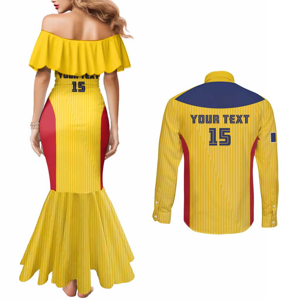 Custom Chad Football Couples Matching Mermaid Dress and Long Sleeve Button Shirt Allez Les Sao