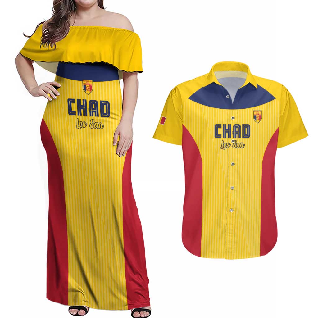 Custom Chad Football Couples Matching Off Shoulder Maxi Dress and Hawaiian Shirt Allez Les Sao