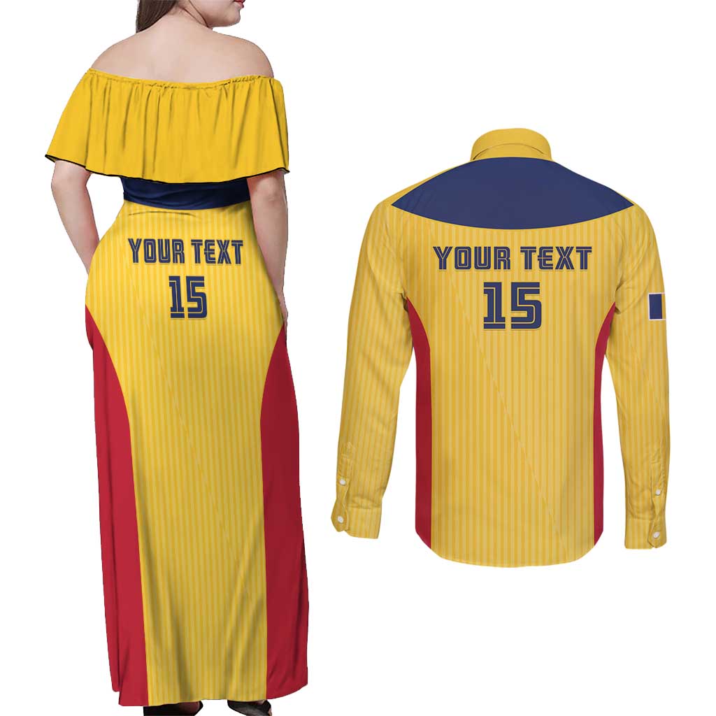 Custom Chad Football Couples Matching Off Shoulder Maxi Dress and Long Sleeve Button Shirt Allez Les Sao