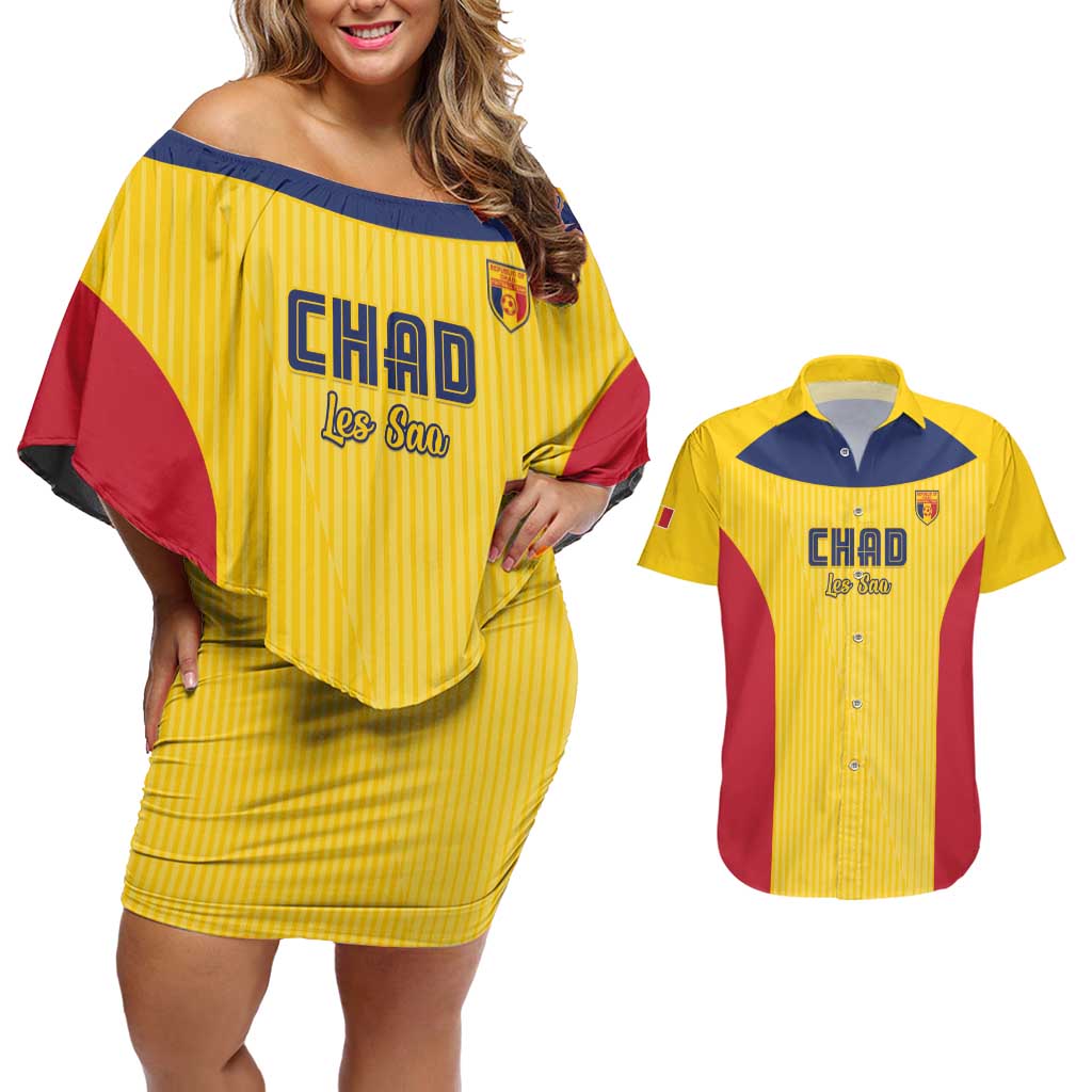 Custom Chad Football Couples Matching Off Shoulder Short Dress and Hawaiian Shirt Allez Les Sao
