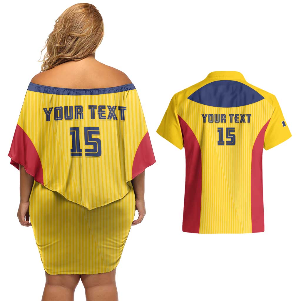 Custom Chad Football Couples Matching Off Shoulder Short Dress and Hawaiian Shirt Allez Les Sao