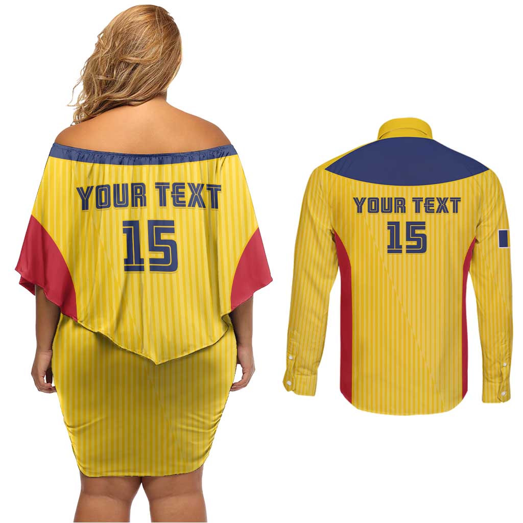 Custom Chad Football Couples Matching Off Shoulder Short Dress and Long Sleeve Button Shirt Allez Les Sao