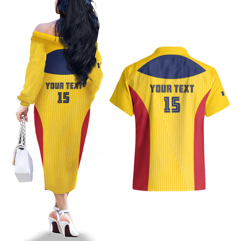 Custom Chad Football Couples Matching Off The Shoulder Long Sleeve Dress and Hawaiian Shirt Allez Les Sao