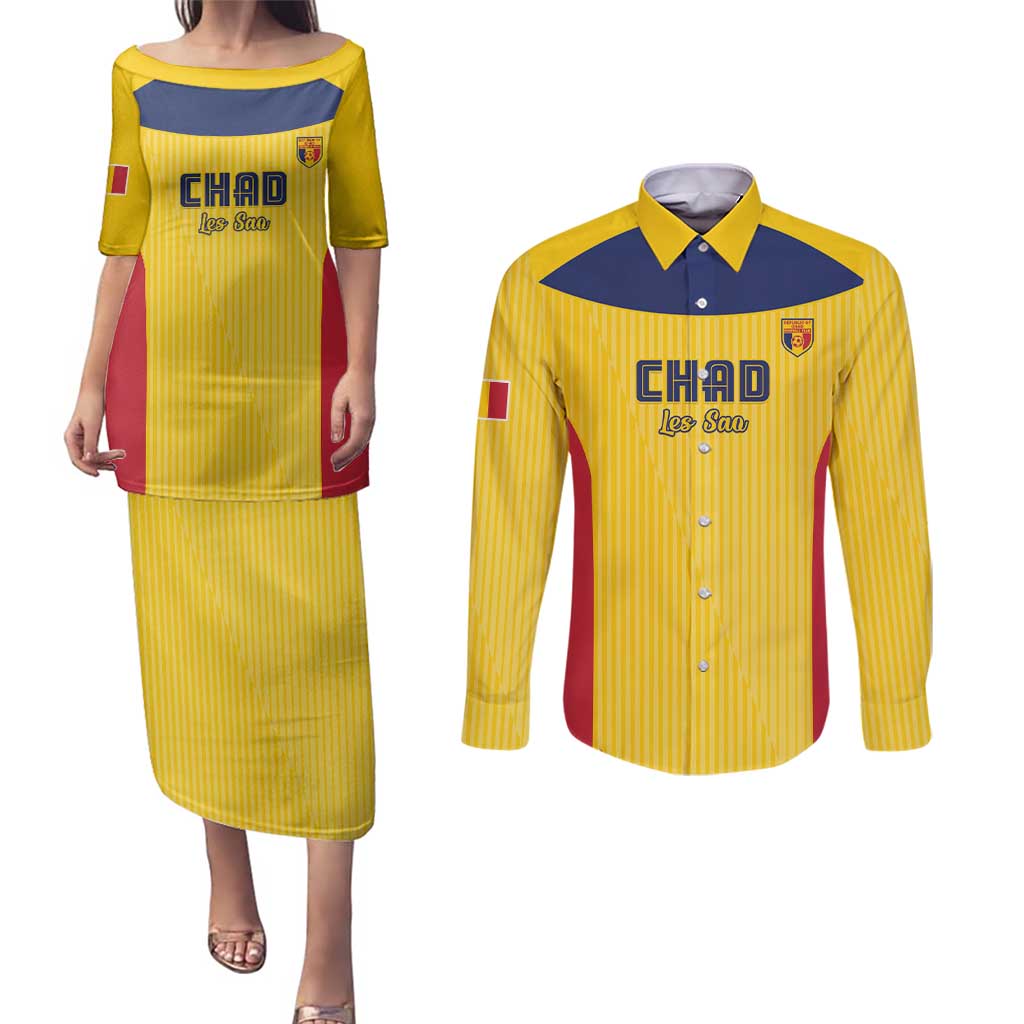 Custom Chad Football Couples Matching Puletasi and Long Sleeve Button Shirt Allez Les Sao